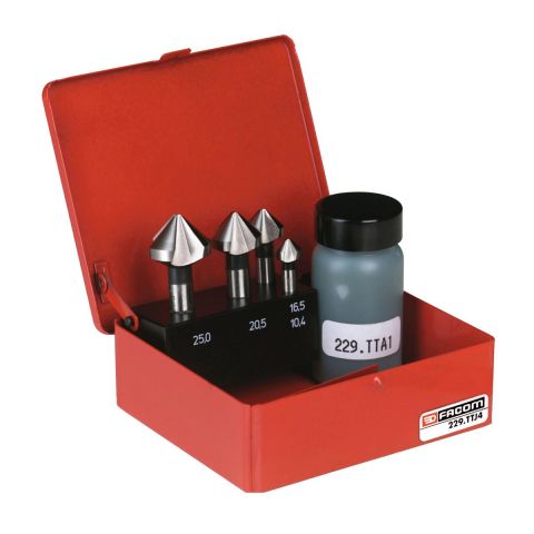 FACOM 229.TTJ4 - 4pc HSS Countersink Cone Bit + Lubricant Set