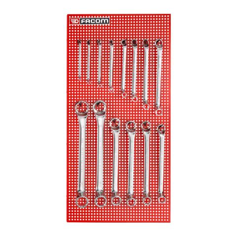FACOM 55A.P14E - 14pc Metric Deep Offset Ring Spanner Set + Panel