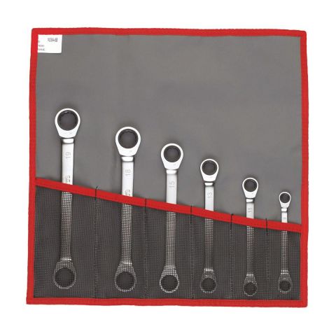FACOM 64.JE6T - 6pc Metric Ratchet Flat Ring Spanner Set + Roll