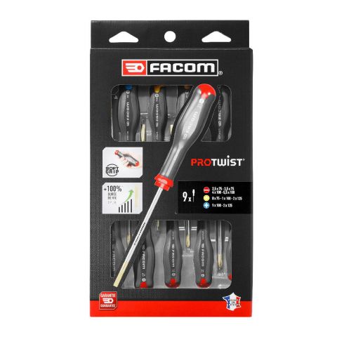 FACOM AT.9PB - 9Pc Slotted Pozidriv Phillips Protwist Screwdriver Set