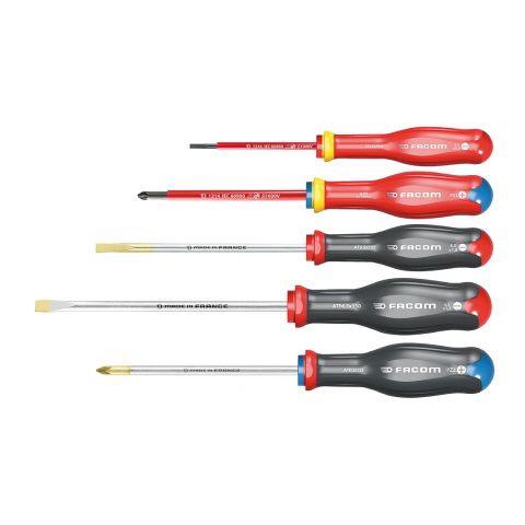 FACOM AT.J5VEPB - 5pc Insulated Slotted Pozidriv Protwist Screwdriver Set