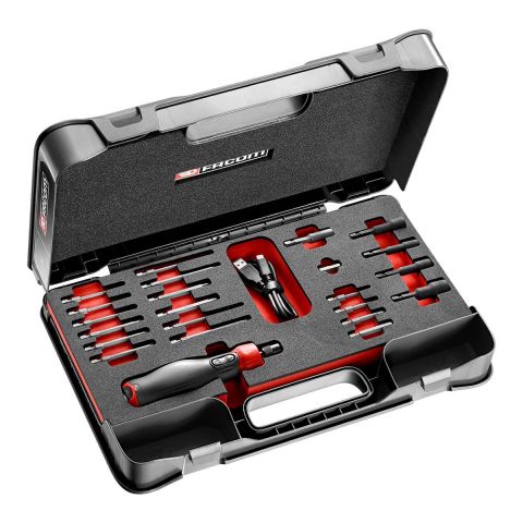 FACOM ATPA4V.J23PB - 4V E-Protwist Screwdriver + 20pc PH+PZ+HX+TX+Slotted 1/4" Drive Scewbit Set