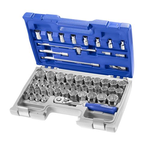 EXPERT by FACOM E032909 - 55pc 1/2" Square Drive Metric 6pt + Inch 12pt + Torx Socket Set