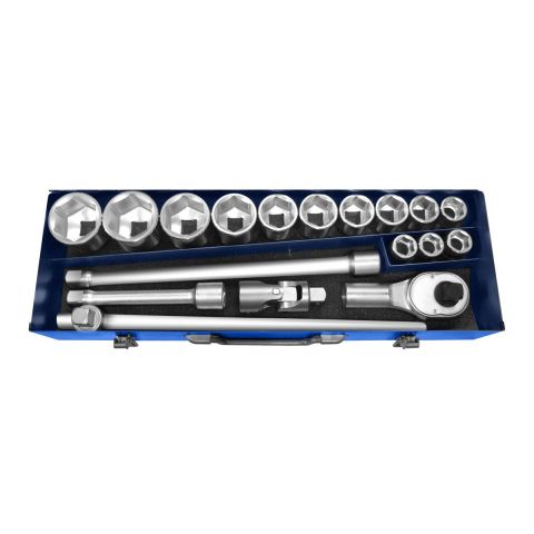 EXPERT by FACOM E194683 - 18pc 3/4" Square Drive Metric 6pt Socket + Ratchet Set