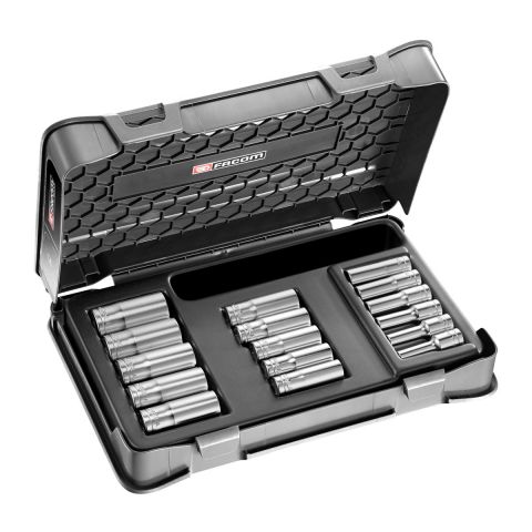 FACOM J.405 - 16pc 3/8" Square Drive Metric 6pt Long Socket Set + Case