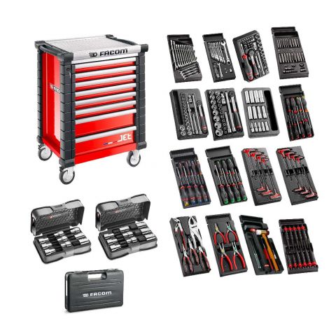 FACOM JET.9M3-250 - 247pc General Metric Tool Kit In Module Trays + Roller Cabinet Red
