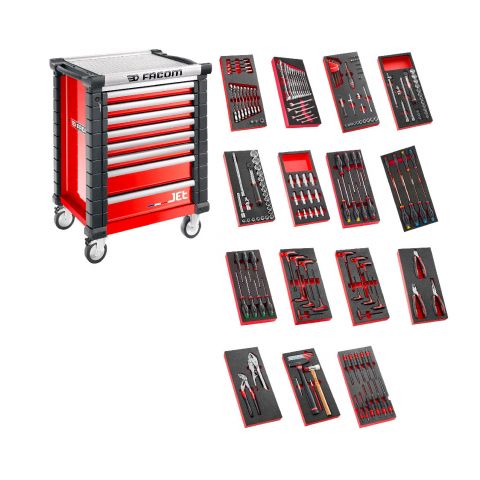 FACOM JET3.CMM194CH - 192pc General Metric Tool Kit In Module Trays + Roller Cabinet Red