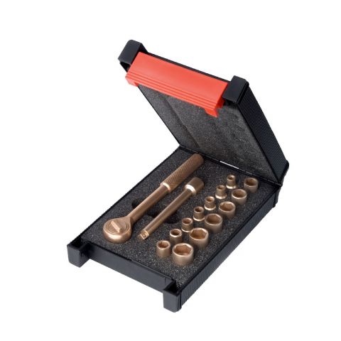 ENDRES 0430001C - 16pc Non-Sparking 1/4" Square Drive Metric 6pt Socket + Ratchet Handle Set