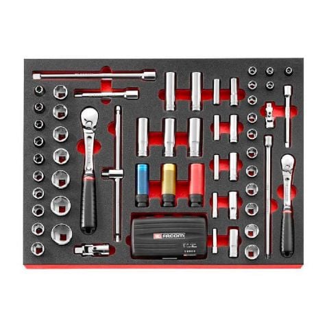 FACOM MODM.RJSBNL - 93pc 1/4 + 3/8 + 1/2" Square Drive Metric Socket Foam Module