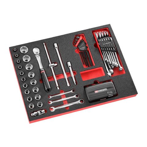 FACOM MODM.SRLXLPB - 85pc 1/4 + 1/2" Square Drive Metric 6pt Socket + Metric Spanner Foam Module