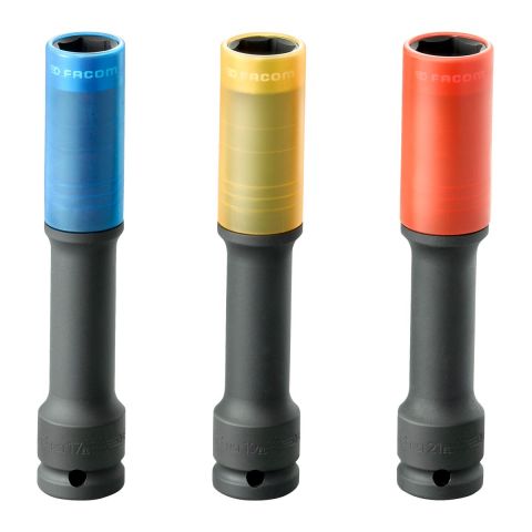 FACOM NSI.3EL - 3pc 1/2" Square Drive Metric Extra Long 6Pt Sleeeved Impact Socket Set + Case