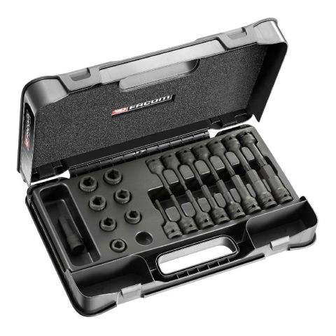 FACOM NSS.J23PB - 23pc 1/2" Square Drive Metric Stubby 6Pt Impact Sockets + Hex Sockets + Torx Sockets + Case