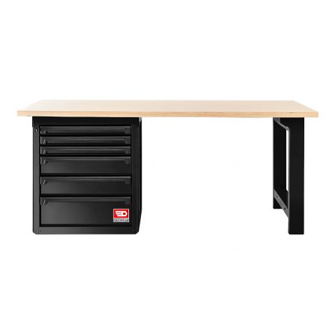 FACOM RWS2-2MW6DBS - Roll workshop 2m Wooden Worktop Work Bench + 6 Drawer 3 Mod Base Unit Black