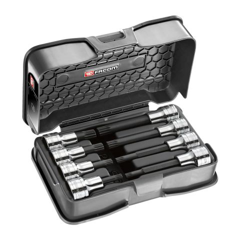 FACOM SV.J8B - 8pc 1/2" Square Drive Std + Long XZN Spline Bit Socket Set + Case