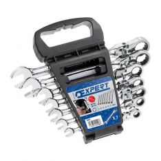 EXPERT by FACOM E111108 - 7pc Metric Hinged Ratchet Combination Spanner Set + Clip
