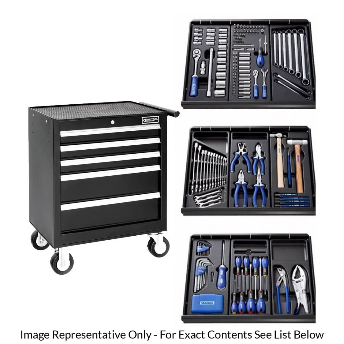 BRITOOL EXPERT E220320B - 207pc General Metric Tool Kit + 5 Drawer Roller Cabinet Black