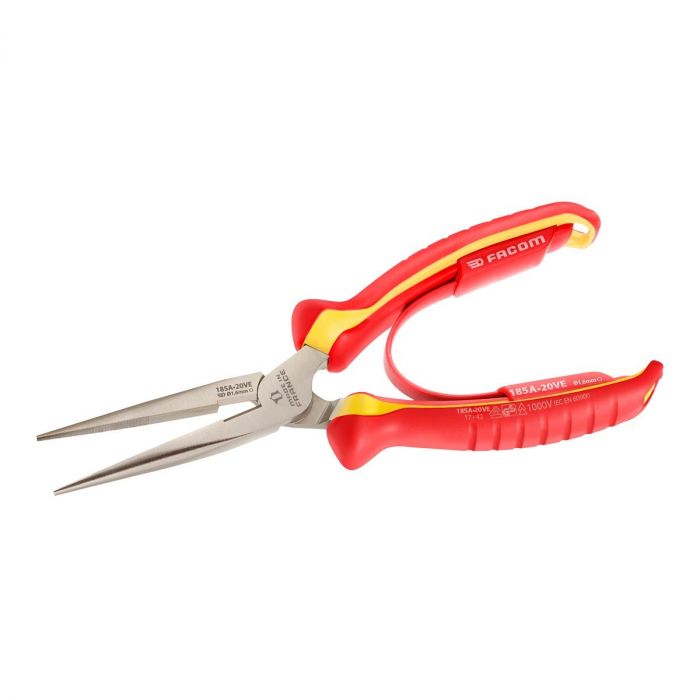 FACOM 185A.20VE - 200mm Insulated Straight Long Half-Round Combination Comfort Grip Pliers