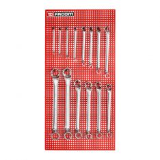 FACOM 55A.P14E - 14pc Metric Deep Offset Ring Spanner Set + Panel