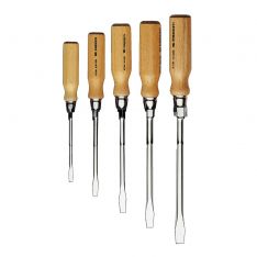FACOM ATHH.JS5 - 5pc Slotted Flared Wooden Handle Bolster Screwdriver Set