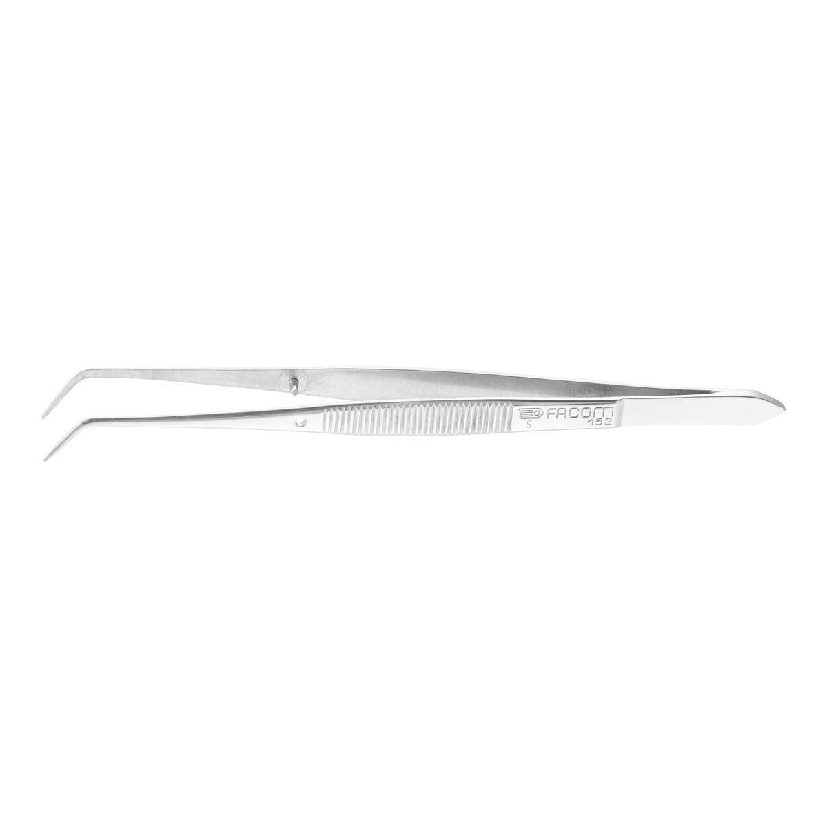 152 150mm Angled Fine Serated Nose Tweezers ETS