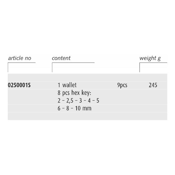 ENDRES 0250001S - 9pc Non-Sparking Metric Hex Key Clip Set