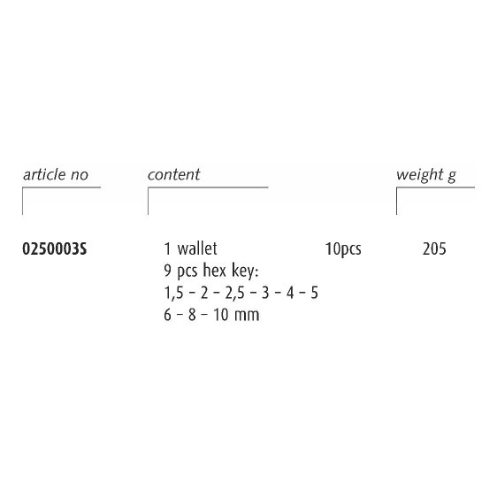 ENDRES 0250003S - 10pc Non-Sparking Metric Hex Key Clip Set