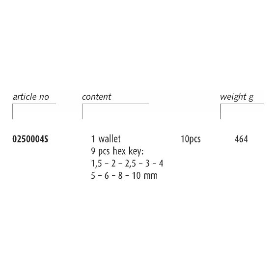 ENDRES 0250004S - 10pc Non-Sparking Long Metric Hex Key Clip Set