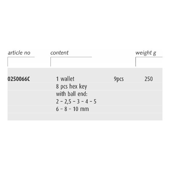 ENDRES 0250066C - 9pc Non-Sparking Metric Ball Hex Key Clip Set