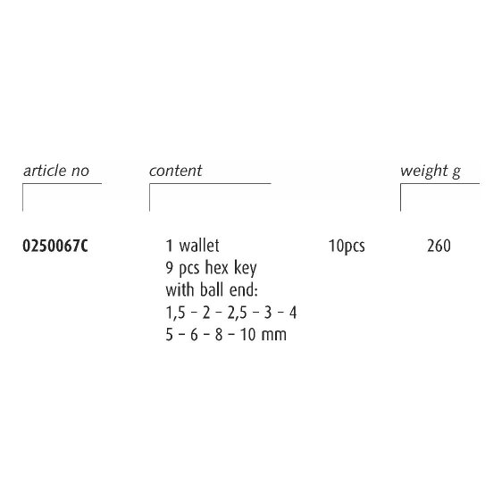 ENDRES 0250067C - 10pc Non-Sparking Metric Ball Hex Key Clip Set