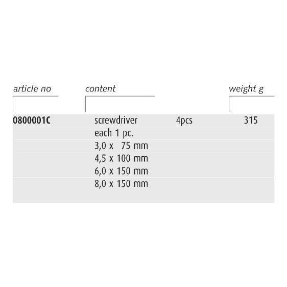 ENDRES 0800001C - 4pc Non-Sparking Slotted Screwdriver Set