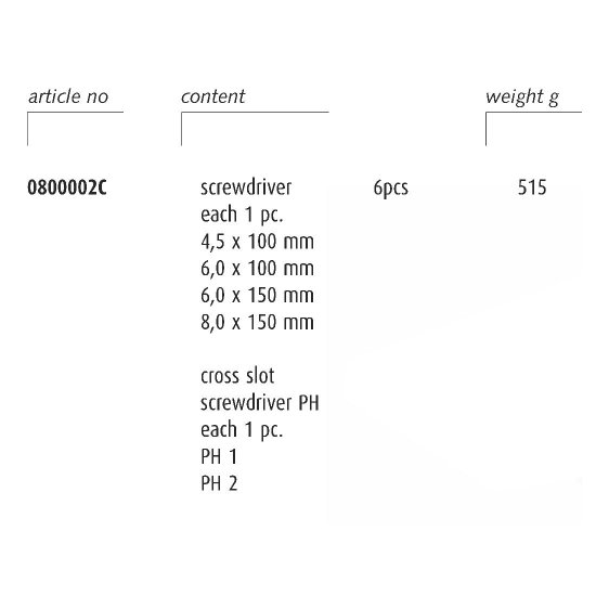 ENDRES 0800002C - 6pc Non-Sparking Slotted Phillips Screwdriver Set