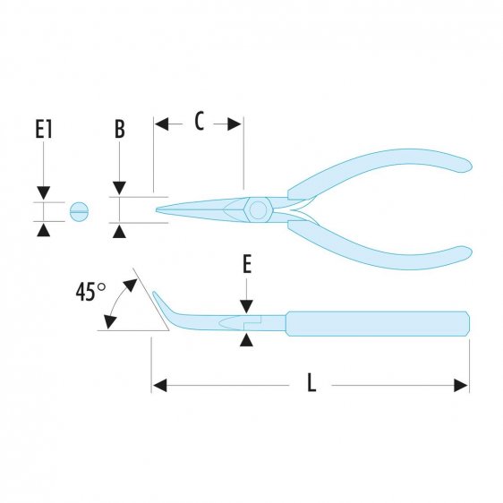FACOM 433.LE - 135mm Angled Long Smooth Half-Round Anti-Static Pliers