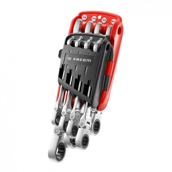 FACOM 467F.JPU8 - 8pc Inch Hinged Ratchet Combination Spanner Set + Clip