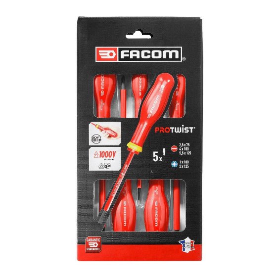 FACOM AT5VE.PB - 5pc Insulated Slotted Pozidriv Protwist Screwdriver Set