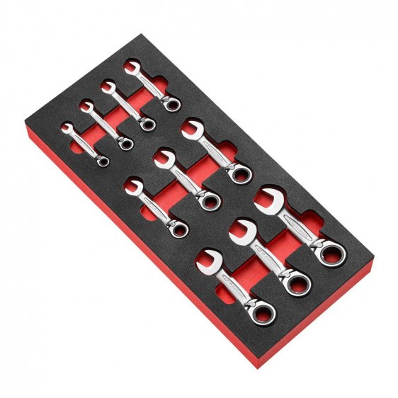 FACOM MODM.467BJU10 - 10pc Inch Stubby Ratchet Combination Spanner Foam Module