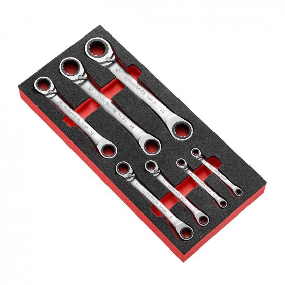 FACOM MODM.65SPL7 - 7pc 12pt Spline Ratchet Offset Ring Spanner Foam Module