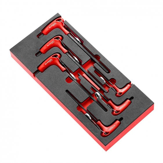 FACOM MODM.84TZJ6SLS - 6pc SLS Tethered Metric Hex Comfort Grip T-Handle Key Foam Module