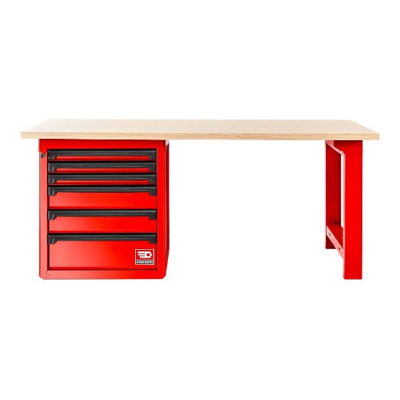 FACOM RWS2-2MW6D - Roll workshop 2m Wooden Worktop Work Bench + 6 Drawer 3 Mod Base Unit Red