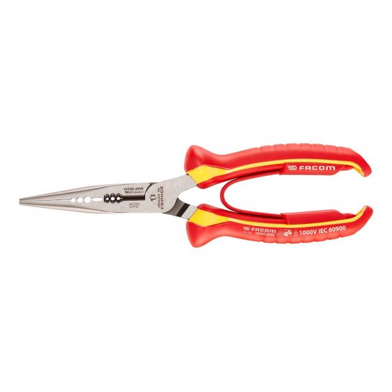 FACOM 183AE.20VE - 200mm Insulated Round Nose Comfort Grip Pliers