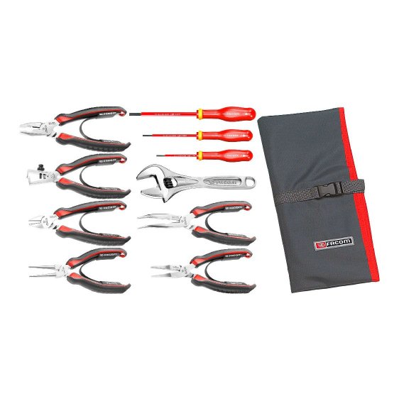 FACOM 184.J4CPE - 10pc Electrical Fitters Plier + Insulated Screwdriver Set + Roll