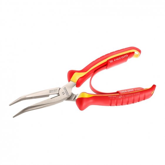 FACOM 195A.20VE - 200mm Insulated Angled Long Half-Round Combination Comfort Grip Pliers
