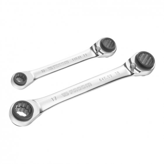 FACOM 64C.J2PB - 2pc Metric 4in1 Ratchet Flat Ring Spanner Set