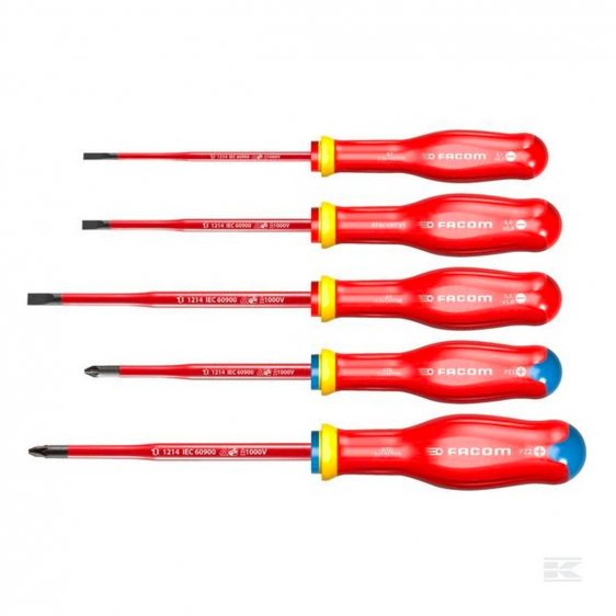 FACOM ATD.J5TVEPB - 5Pc Insulated Slotted Pozidriv Protwist Thin Blade Screwdriver Set