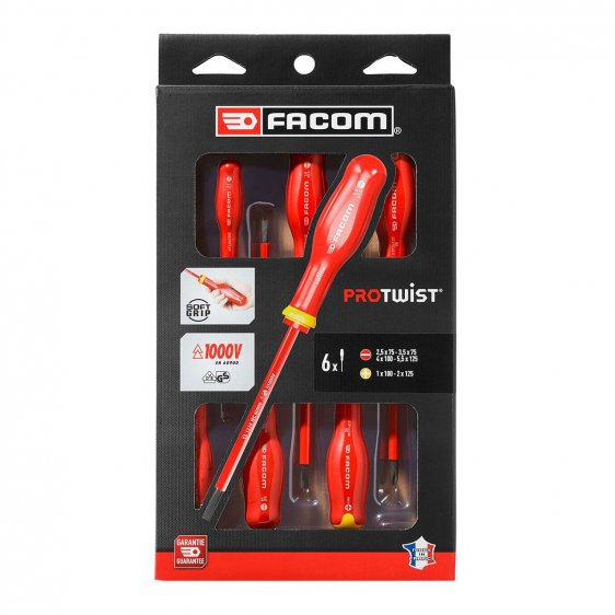 FACOM ATPVE.J6PB - 6Pc Insulated Slotted Phillips Protwist Screwdriver Set