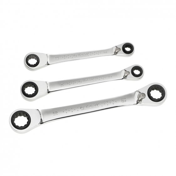EXPERT by FACOM E111115 - 3pc Metric 4in1 Ratchet Flat Ring Spanner Set